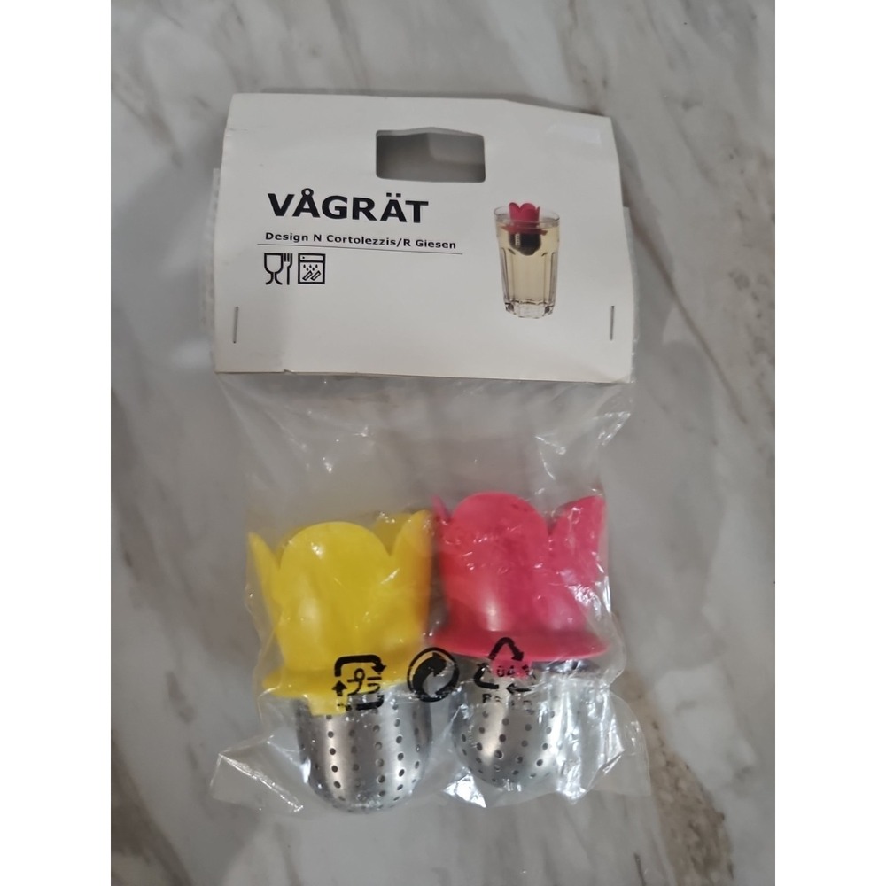 IKEA VAGRAT Flower Themed‎ Stainless Steel Tea Infusers, Set of 2 Pink & Yellow